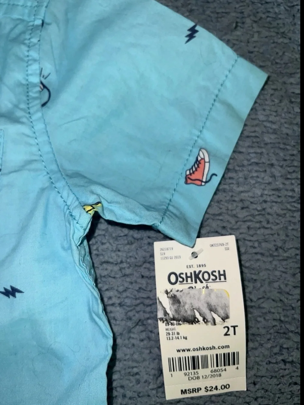 OshKosh B'gosh NWT Boys Short Sleeve Doodle Button Front Shirt 2T Blue
